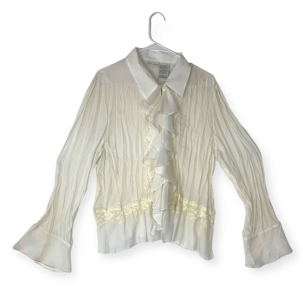 White stag 90s women's 16 18 xl white flutter collar peter pan vintage sheer lac